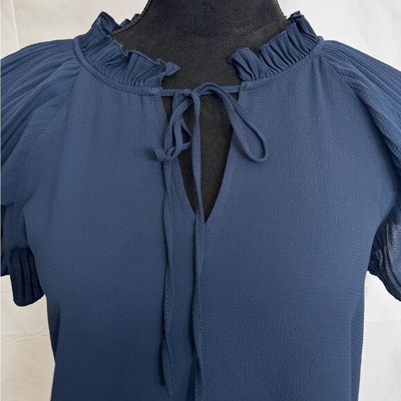 DKNY Ruffle Pleated Blouse Navy - Picture 4 of 9